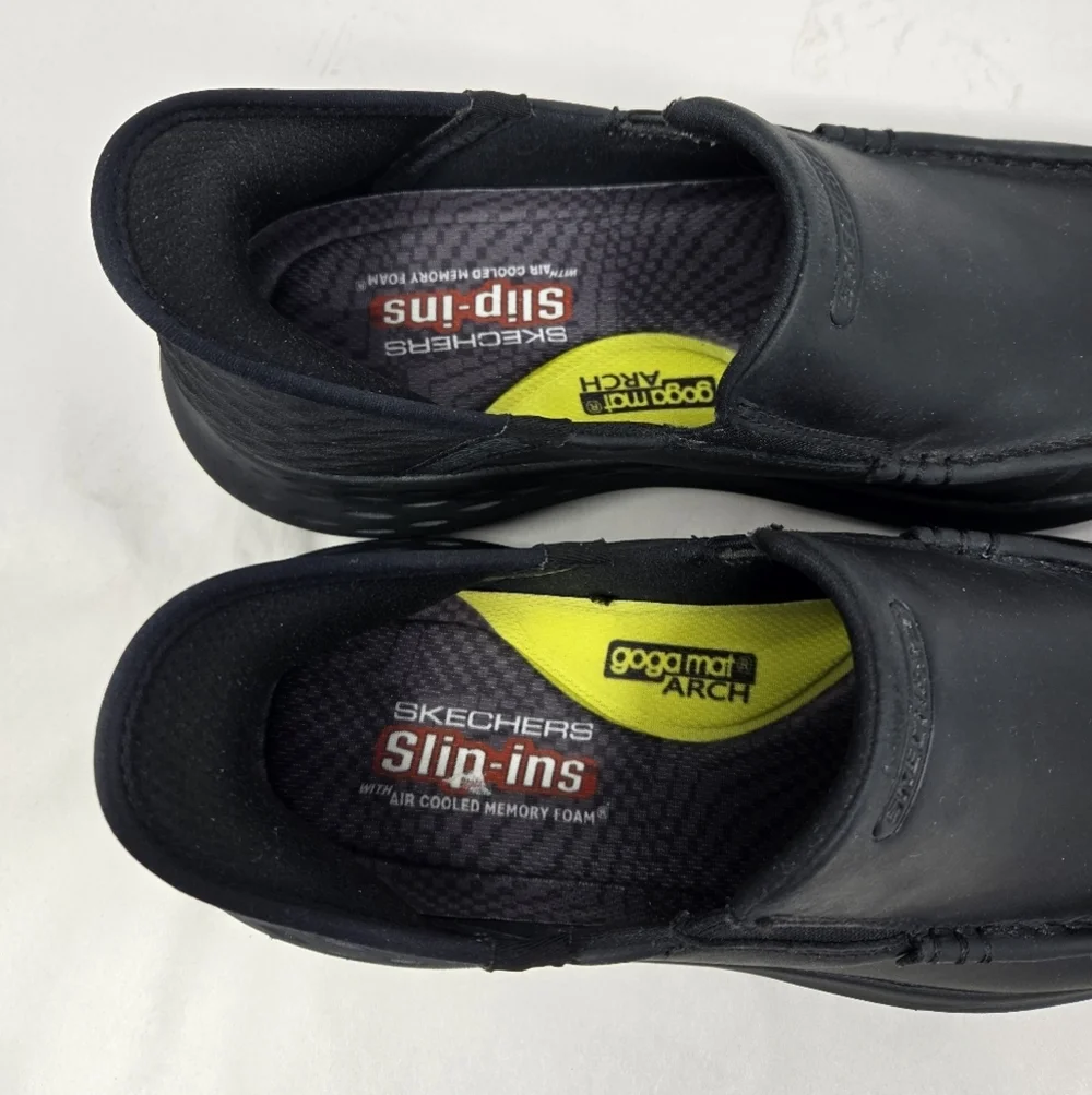 Skechers Mens Slip In Loafers Sz 10 Relaxed Fit Black Leather Parson-Oswin
